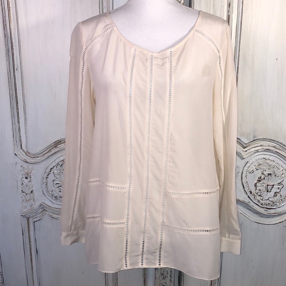 Club Monaco 100% Silk Cut Out Lace Trimmed Long Sleeve Pullover Blouse Size M - Picture 1 of 12